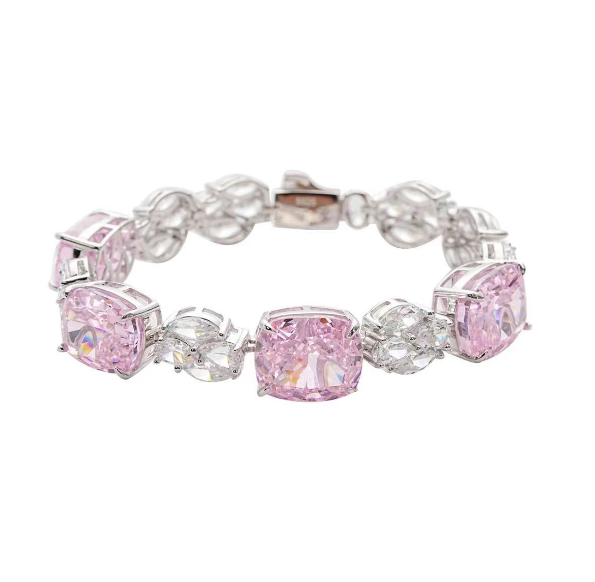 925 Sterling Silver Full Star River Pink Diamond bracelets, handmade with lab-raised beautiful pink moissanite diamonds-Autumncos