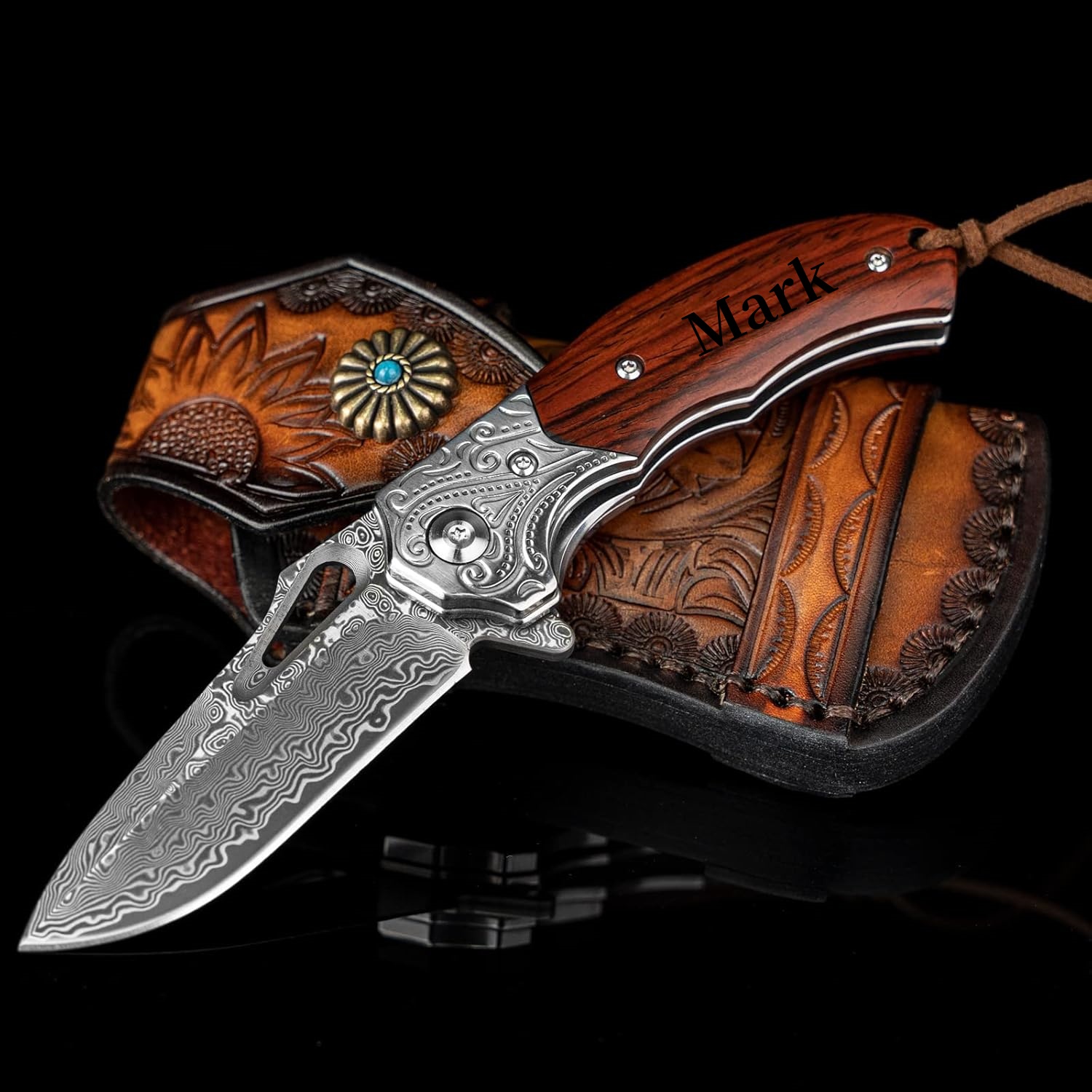 Personalized Name Damascus Men's Belt Knife