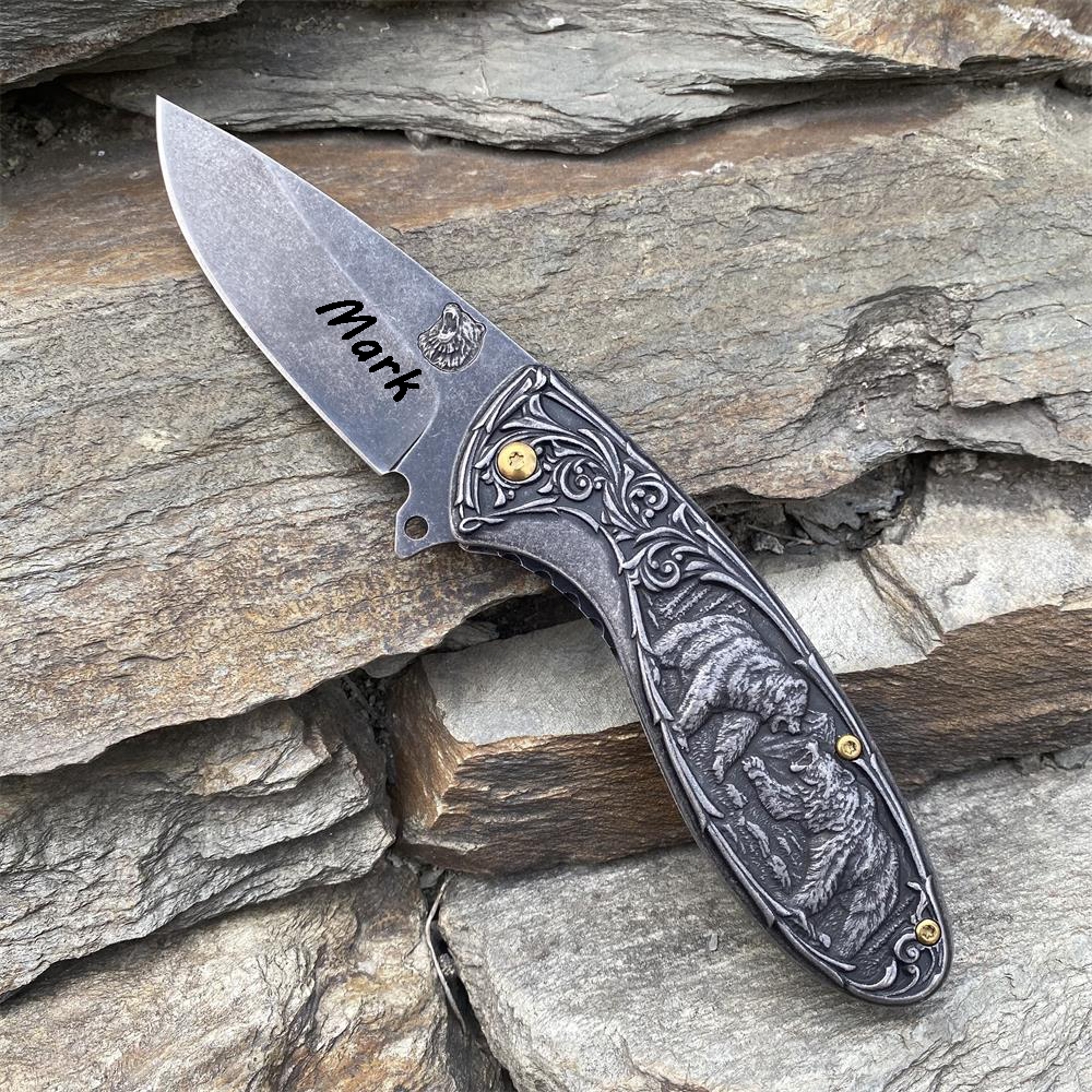 Brown Bear 3D Relief Folding Knife