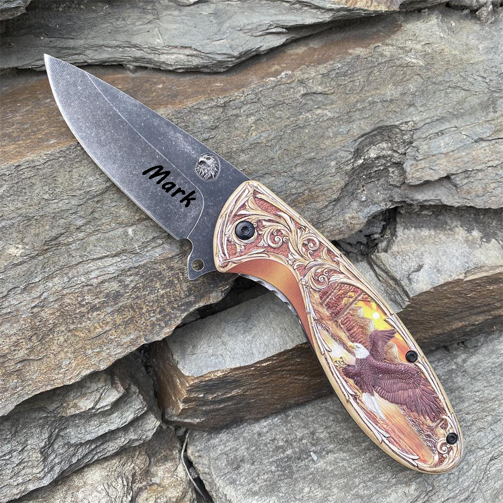 3D Sculpture Eagle Relief Folding Knife