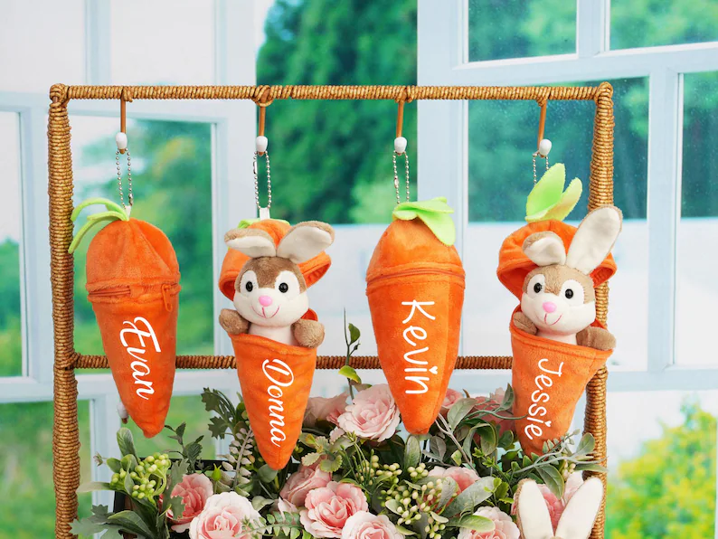🥕🐇Super Soft and Cozy Personalized Easter Plush Carrot Bunny - Customizable Hand Embroidered