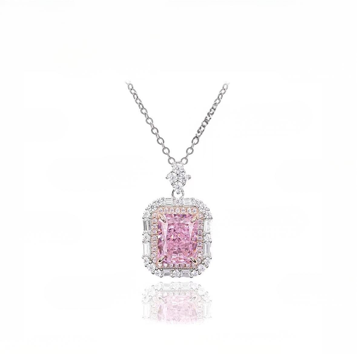 925 Sterling Silver Full Star River Pink Diamond necklaces, handmade with lab-raised beautiful pink moissanite diamonds-Autumncos