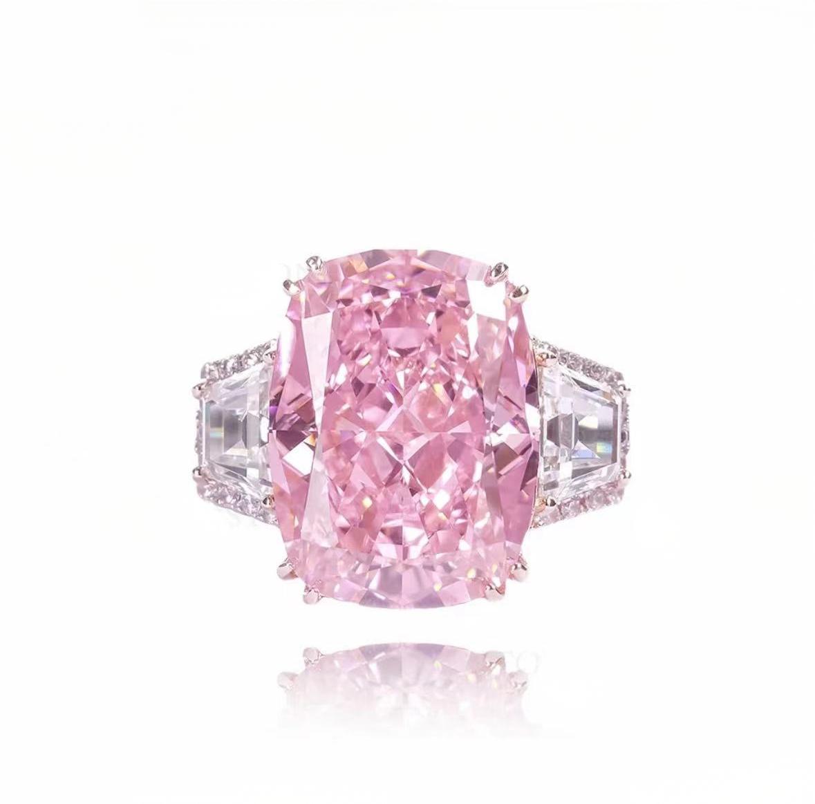 925 Sterling Silver Full Star River Oversized Pigeon Egg Pink Diamond Ring, Handmade with 266 Moissan Diamonds-Autumncos