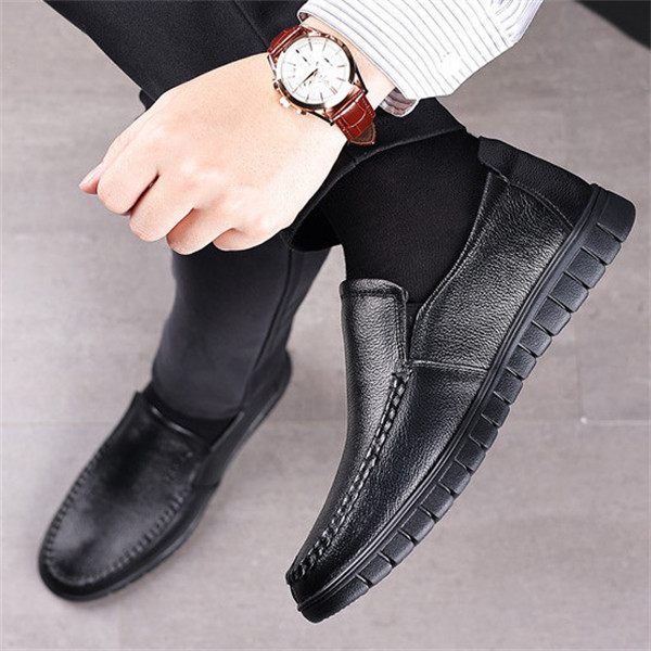 Mens Genuine Leather Soft Insole Casual Business Slip On Loafers-caipcmall