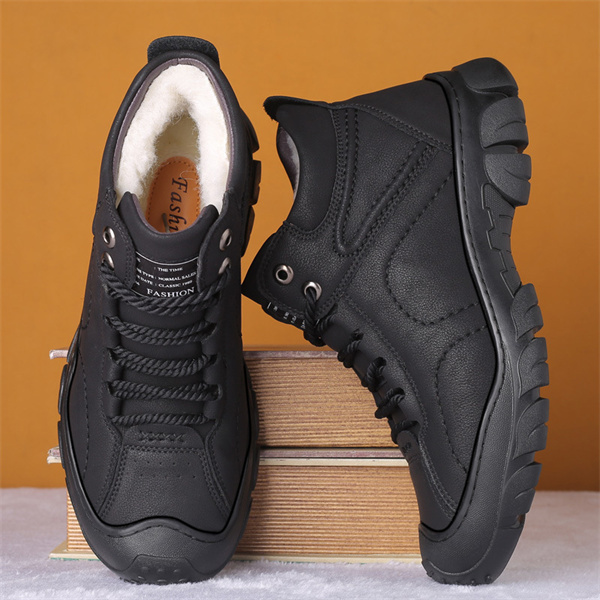Men's Genuine Leather Wool Waterproof Anti-Slip Soft Sole Casual Boots-caipcmall