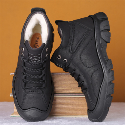 Men's Genuine Leather Wool Waterproof Anti-Slip Soft Sole Casual Boots-caipcmall