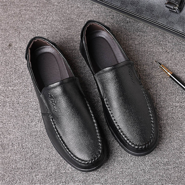 Mens Genuine Leather Soft Insole Casual Business Slip On Loafers-caipcmall