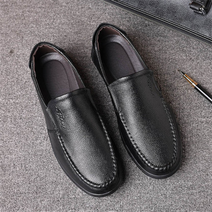 Mens Genuine Leather Soft Insole Casual Business Slip On Loafers-caipcmall