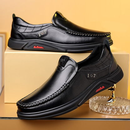 Mens Genuine Leather Soft Insole Anti-slip Casual Business Loafers-caipcmall