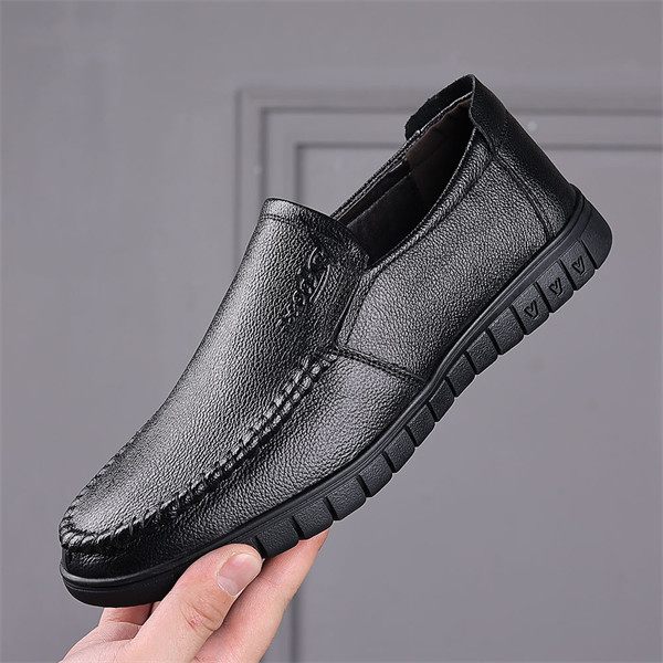 Mens Genuine Leather Soft Insole Casual Business Slip On Loafers-caipcmall