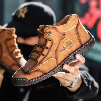 Men's Stylish Casual Comfy Soft Sole waterproof non-slip Leather Ankle Boots-caipcmall