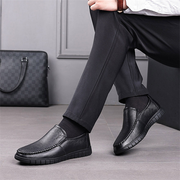 Mens Genuine Leather Soft Insole Casual Business Slip On Loafers-caipcmall