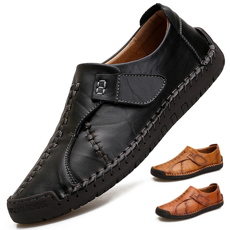 Mens Genuine Leather Comfy Soft Sole Slip On Loafers-caipcmall