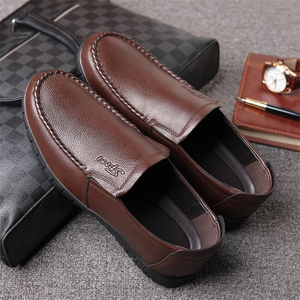 Mens Genuine Leather Soft Insole Casual Business Slip On Loafers-caipcmall
