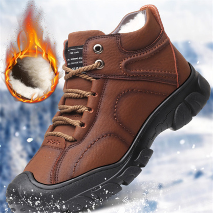 Men's Genuine Leather Wool Waterproof Anti-Slip Soft Sole Casual Boots-caipcmall