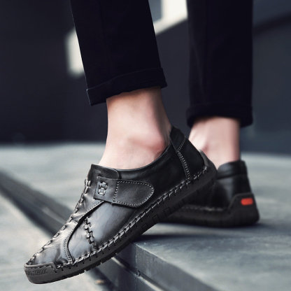Mens Genuine Leather Comfy Soft Sole Slip On Loafers-caipcmall