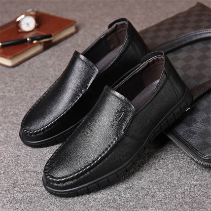 Mens Genuine Leather Soft Insole Casual Business Slip On Loafers-caipcmall