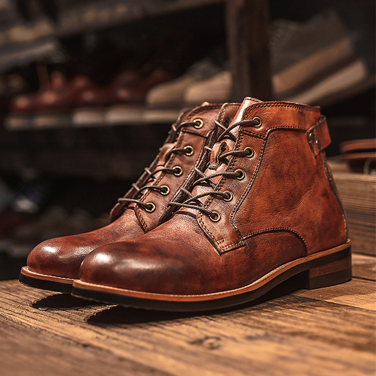 Mens Genuine Leather Waterproof Non-slip Arch Support Hiking Casual Chukka Boots-caipcmall