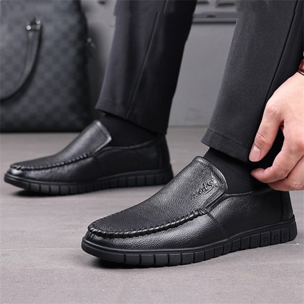 Mens Genuine Leather Soft Insole Casual Business Slip On Loafers-caipcmall