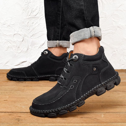 Men's hand-stitched fleece lined non-slip soft sole leather booties-caipcmall