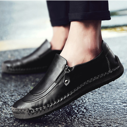 Mens Waterproof Handmade Side Zipper Casual Comfy Leather Slip On Loafers-caipcmall