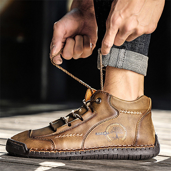 Men's Stylish Casual Comfy Soft Sole waterproof non-slip Leather Ankle Boots-caipcmall