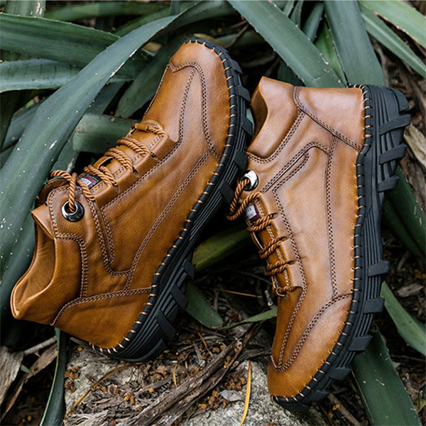 Men's Genuine Leather Boots Hand Stitched Comfort Shoes Large Size Retro Casual Boots.-caipcmall