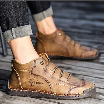 Men's Stylish Casual Comfy Soft Sole waterproof non-slip Leather Ankle Boots-caipcmall