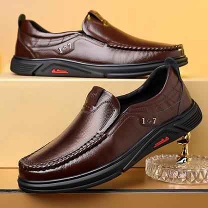 Mens Genuine Leather Soft Insole Anti-slip Casual Business Loafers-caipcmall