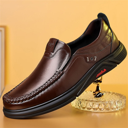 Mens Genuine Leather Soft Insole Anti-slip Casual Business Loafers-caipcmall
