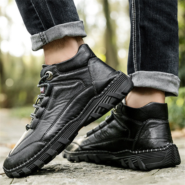 Men's Genuine Leather Boots Hand Stitched Comfort Shoes Large Size Retro Casual Boots.-caipcmall