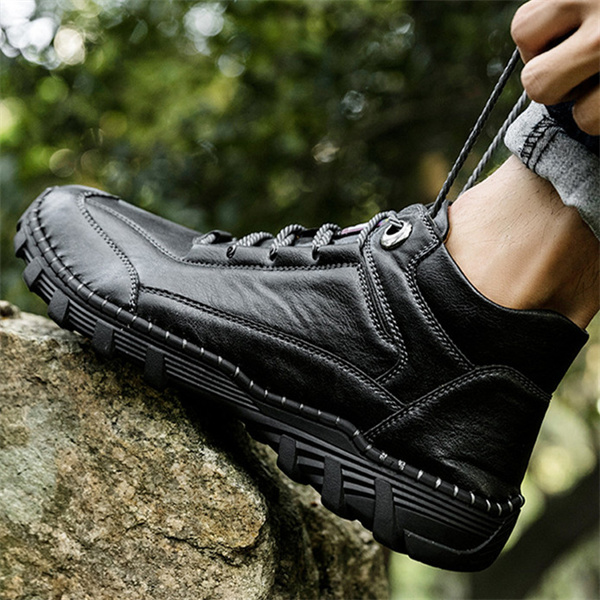 Men's Genuine Leather Boots Hand Stitched Comfort Shoes Large Size Retro Casual Boots.-caipcmall