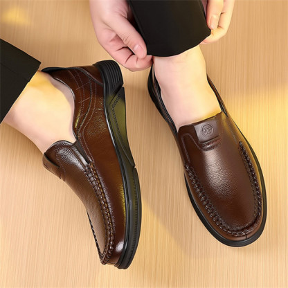 Mens Genuine Leather Soft Insole Anti-slip Casual Business Loafers-caipcmall