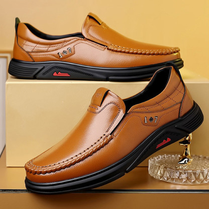 Mens Genuine Leather Soft Insole Anti-slip Casual Business Loafers-caipcmall