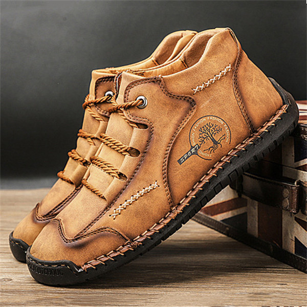 Men's Stylish Casual Comfy Soft Sole waterproof non-slip Leather Ankle Boots-caipcmall