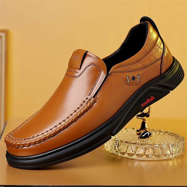 Mens Genuine Leather Soft Insole Anti-slip Casual Business Loafers-caipcmall