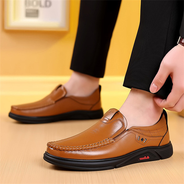 Mens Genuine Leather Soft Insole Anti-slip Casual Business Loafers-caipcmall
