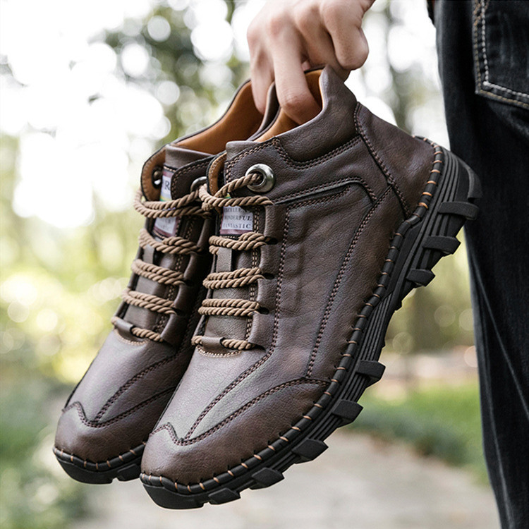 Men's Genuine Leather Boots Hand Stitched Comfort Shoes Large Size Retro Casual Boots.-caipcmall