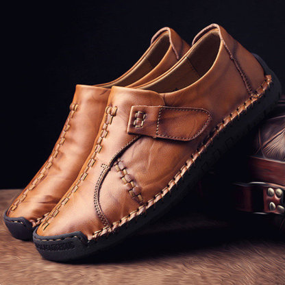 Mens Genuine Leather Comfy Soft Sole Slip On Loafers-caipcmall