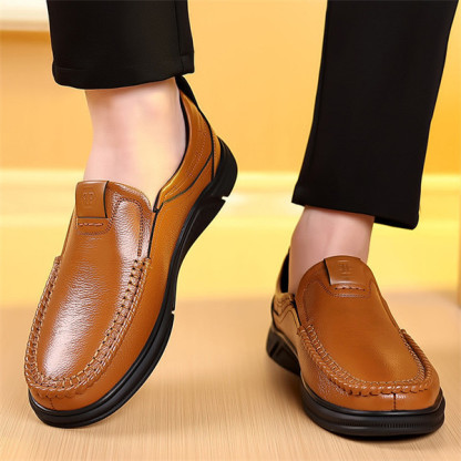 Mens Genuine Leather Soft Insole Anti-slip Casual Business Loafers-caipcmall