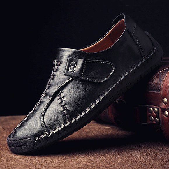 Mens Genuine Leather Comfy Soft Sole Slip On Loafers-caipcmall