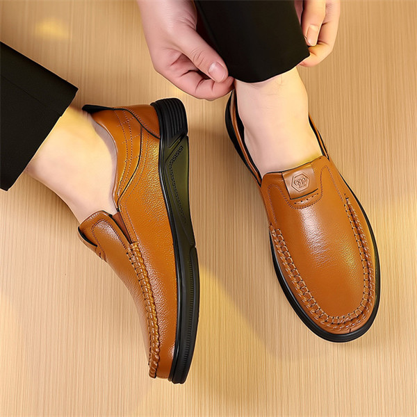 Mens Genuine Leather Soft Insole Anti-slip Casual Business Loafers-caipcmall