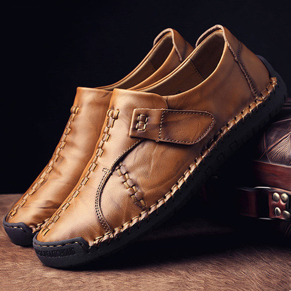 Mens Genuine Leather Comfy Soft Sole Slip On Loafers-caipcmall