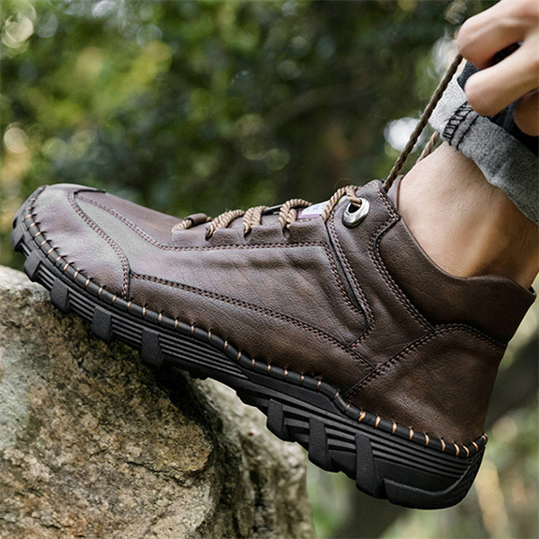 Men's Genuine Leather Boots Hand Stitched Comfort Shoes Large Size Retro Casual Boots.-caipcmall