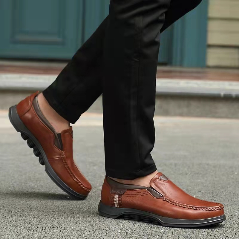 Mens Genuine Leather Non-Slip Soft Sole Casual Business Slip On Loafers