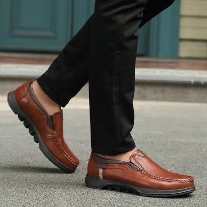 Mens Genuine Leather Non-Slip Soft Sole Casual Business Slip On Loafers