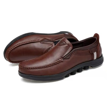 Mens Genuine Leather Non-Slip Soft Sole Casual Business Slip On Loafers