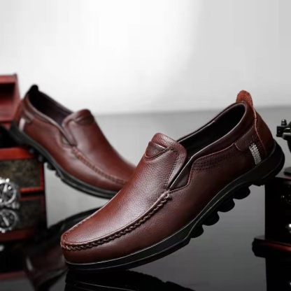 Mens Genuine Leather Non-Slip Soft Sole Casual Business Slip On Loafers