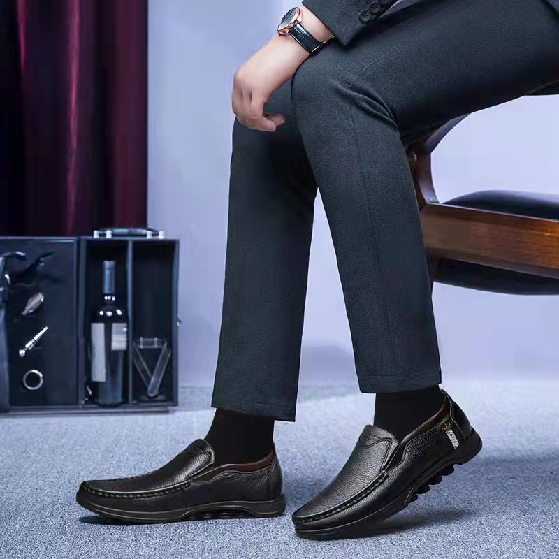 Mens Genuine Leather Non-Slip Soft Sole Casual Business Slip On Loafers