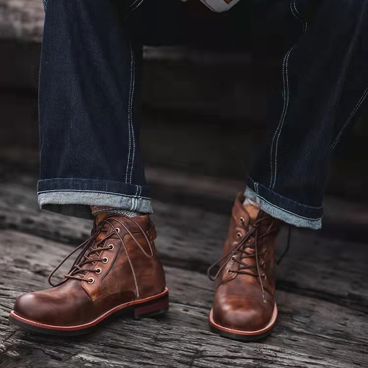 Mens Genuine Leather Waterproof Non-slip Arch Support Hiking Casual Chukka Boots-caipcmall